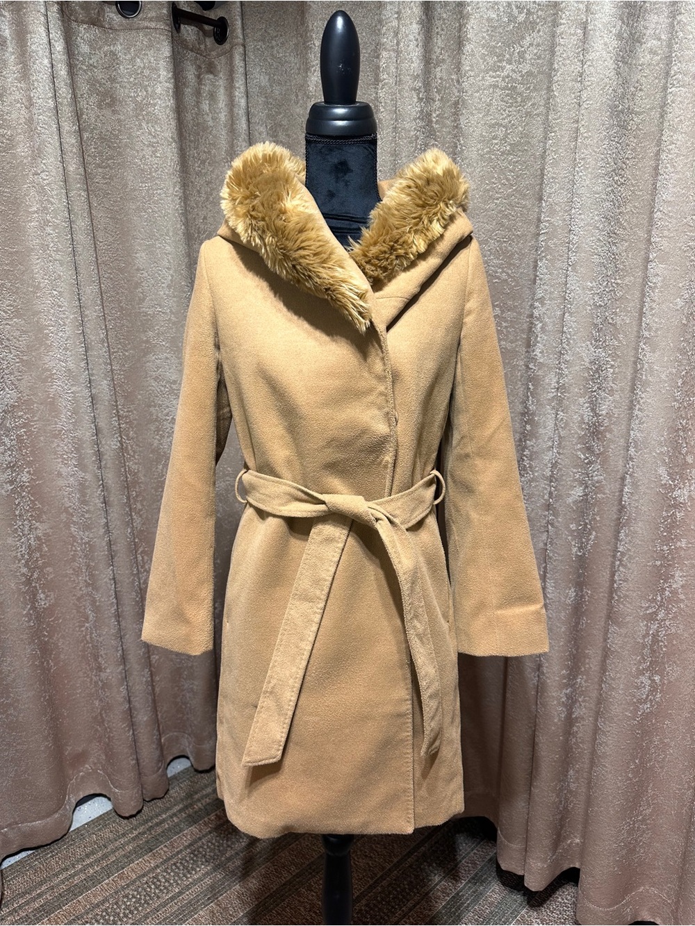 H&M camel wrap coat with Faux Fur